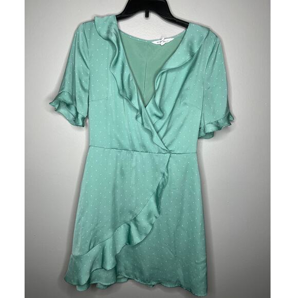 BCBGeneration Womens Surplice Faux Wrap Ruffle Detail Polkadot Dress Medium - Picture 1 of 7